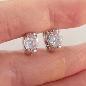 Silver Elegant Diamond Zircon Hoop Huggie Earrings 18mm .84ctw each